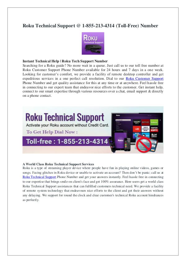 Roku Technical Support - 1-855-213-4314 (Toll-Free) Phone Number Roku Technical Support 1-855-213-4314