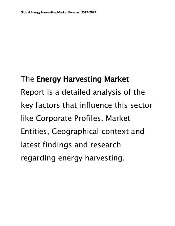 Energy Harvesting Market Global Forecast and Industry Trends 2017-24 March 2017