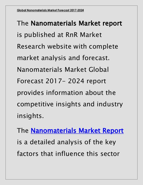Nanomaterials Market Global Forecast & Industry Trends 2017 Report March 2017