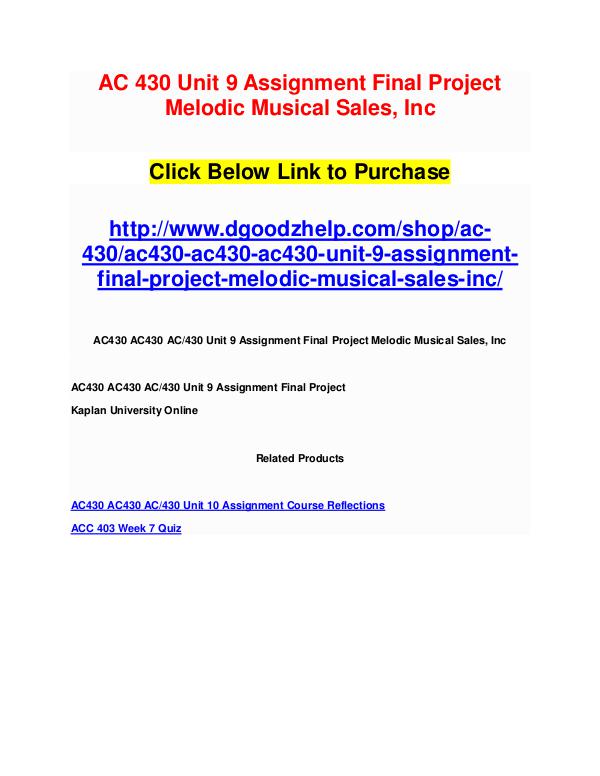 AC 430 Unit 9 Assignment Final Project Melodic Musical Sales, Inc AC 430 Unit 9 Assignment Final Project Melodic Mus