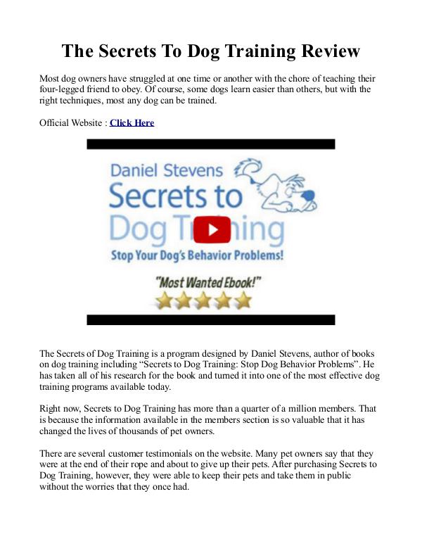 Secrets To Dog Training PDF / Book By Daniel Stevens Free Reviews Download