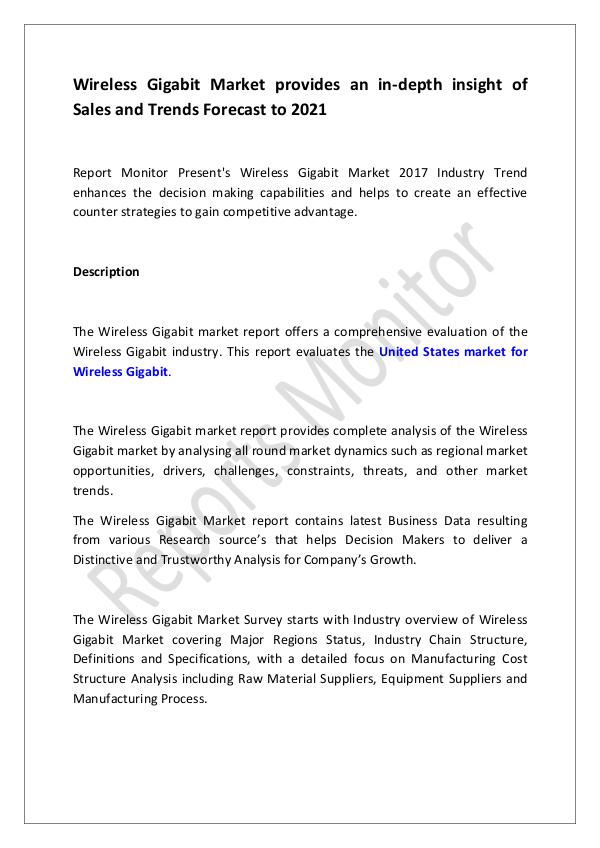 Machinery and Equipments Wireless Gigabit Market provides an in-depth insig