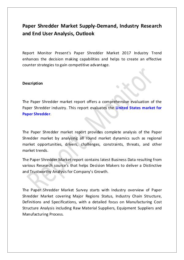 Paper Shredder Market Supply-Demand, Industry Rese