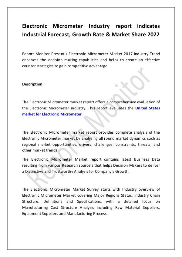 Machinery and Equipments Electronic Micrometer Industry report indicates In