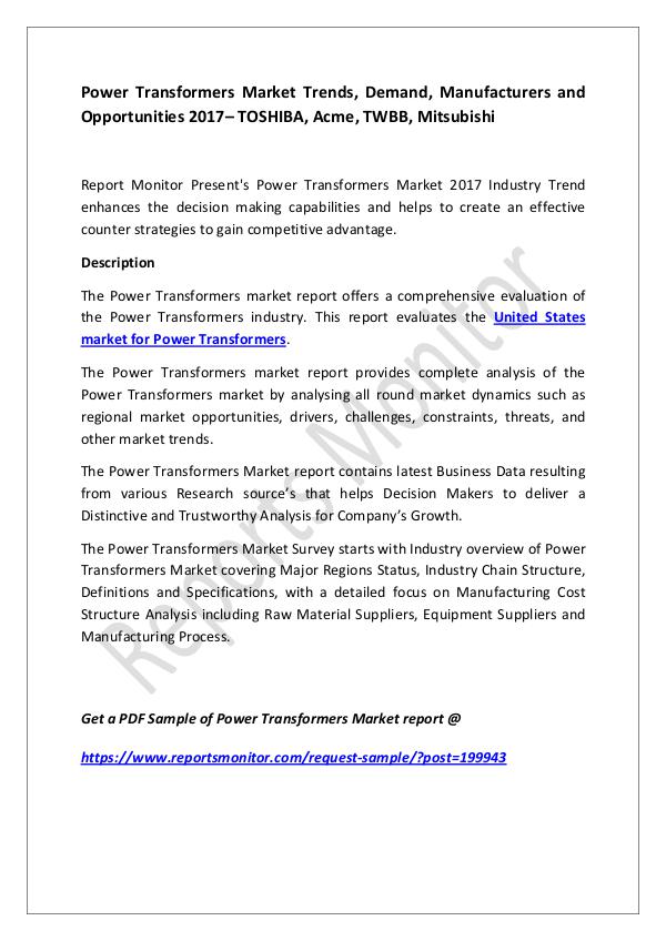 Machinery and Equipments Power Transformers Market Trends, Demand, Manufact
