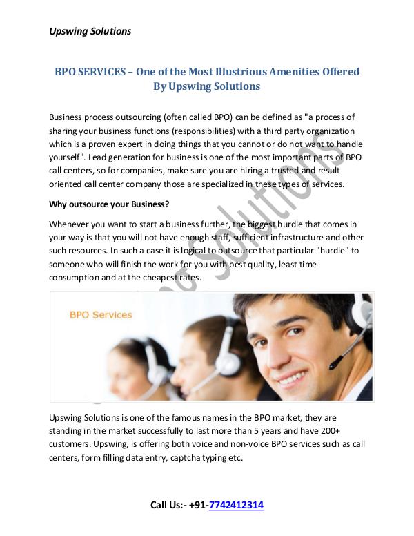 BPO SERVICES – One of the Most Illustrious Amenities Offered By Upswi BPO SERVICES – One of the Most Illustrious Ameniti