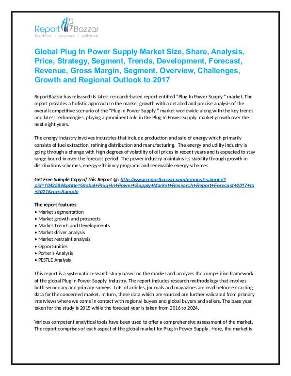 Plug In Power Supply  Market  Analysis - Growth, Industry 2017 Plug_In_Power_Supply_Market