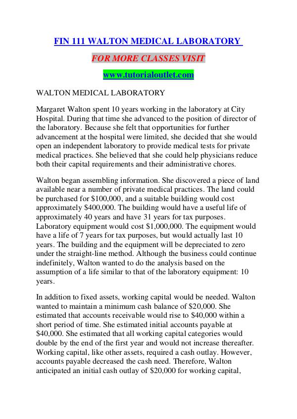 FIN 111 WALTON MEDICAL LABORATORY/TUTORIALOUTLET DOT COM FIN 111 WALTON MEDICAL LABORATORY/TUTORIALOUTLET D