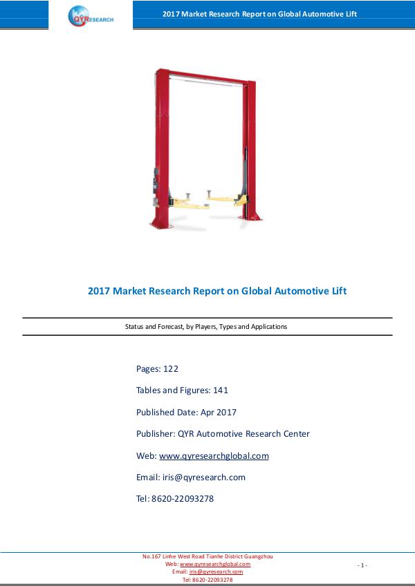 QYResearch Report 2017 Market Research Report on Global Automotive Lift