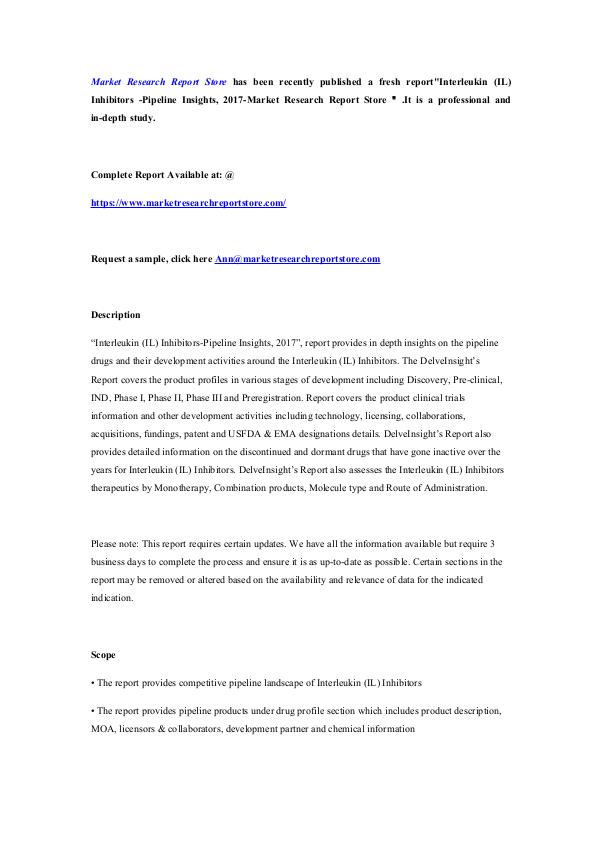 Market Research Report Store  Interleukin (IL) Inhibitors -Pipeline Insights, 20