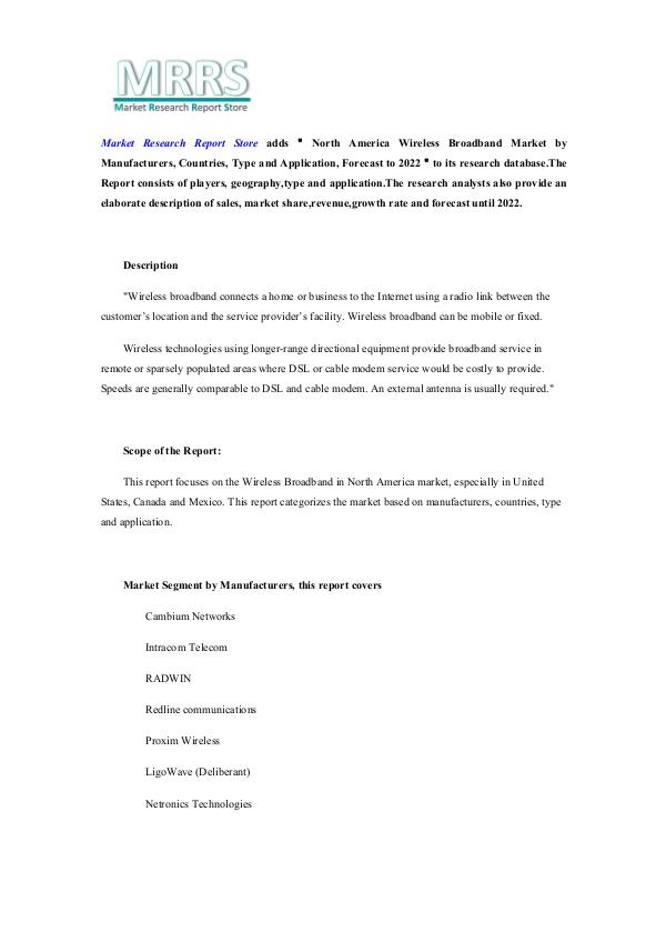 Market Research Report Store  North America Wireless Broadband Market by Manufac