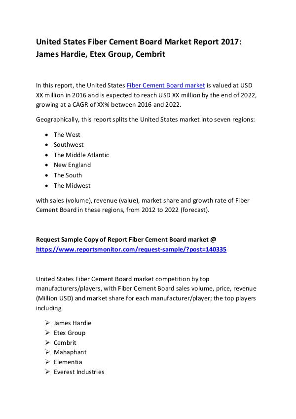Market Research Reports United States Fiber Cement Board Market Report 201