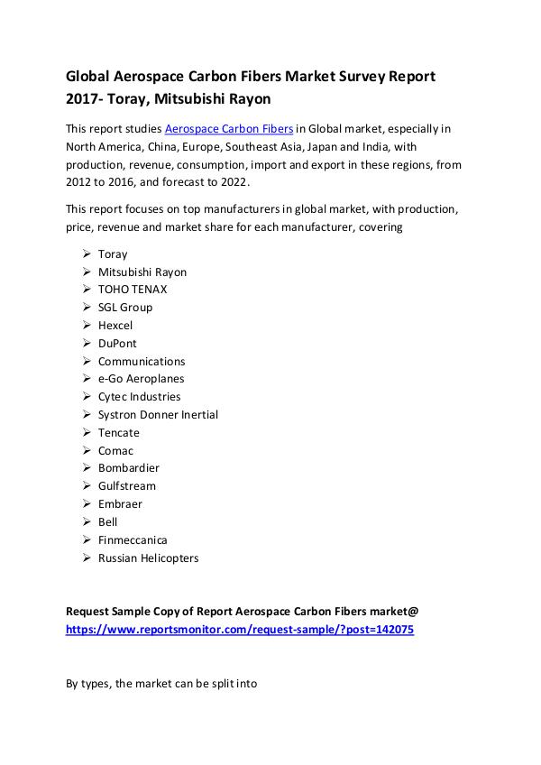 Market Research Reports Global Aerospace Carbon Fibers Market Survey Repor