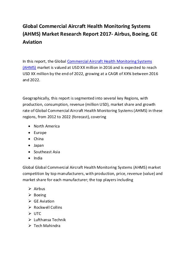 Market Research Reports Aircraft Health Monitoring Systems (AHMS) Market R