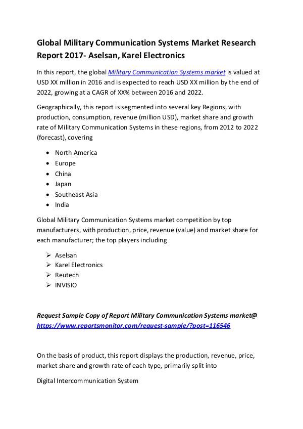 Market Research Reports Global Military Communication Systems Market Resea