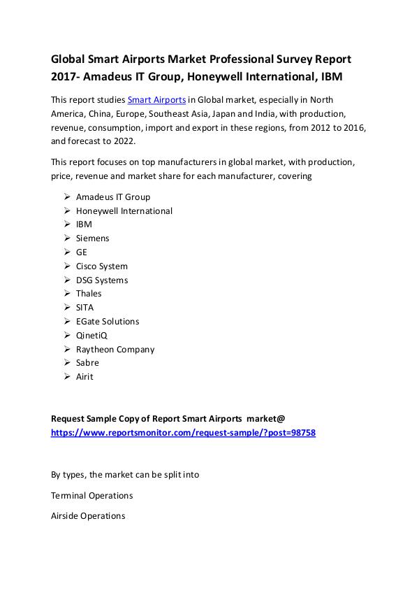 Market Research Reports Global Smart Airports Market Professional Survey R