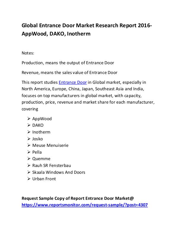 Global Entrance Door Market Research Report 2016