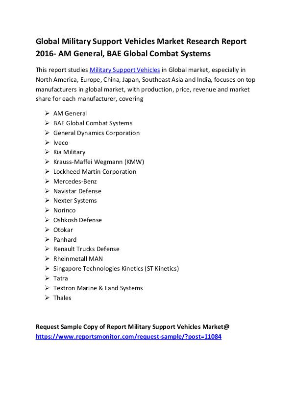 Market Research Reports Global Military Support Vehicles Market Research R