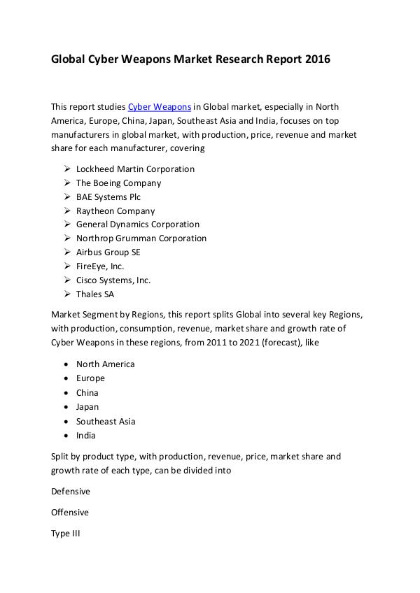 Global Cyber Weapons Market Research Report 2016