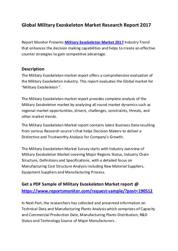 Market Research Reports Global Military Exoskeleton Market Research Report