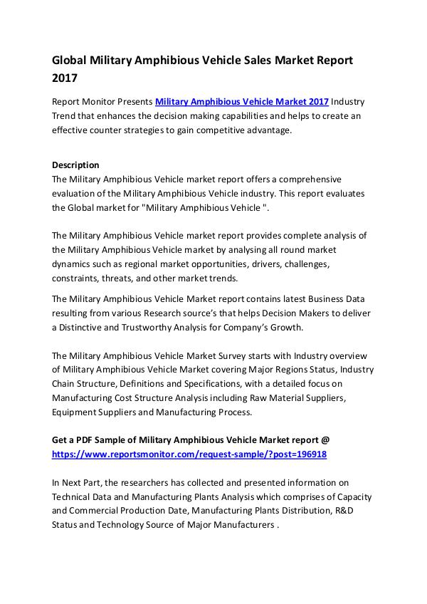 Market Research Reports Global Military Amphibious Vehicle Sales Market Re