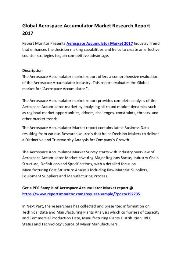 Market Research Reports Global Aerospace Accumulator Market Research Repor
