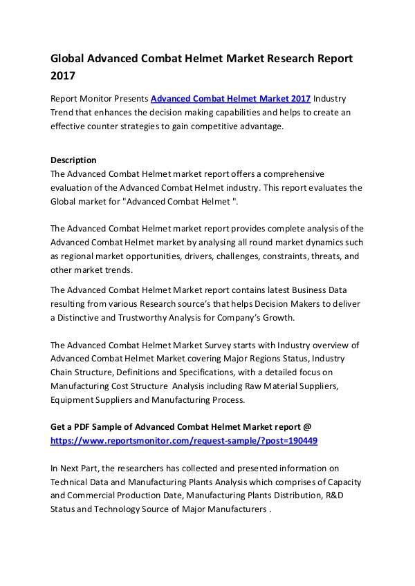 Market Research Reports Global Advanced Combat Helmet Market Research Repo