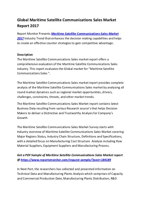 Market Research Reports Global Maritime Satellite Communications Sales Mar