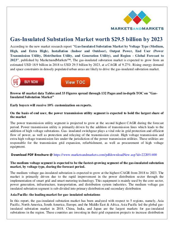 Gas-Insulated Substation Market worth $29.5 billion by 2023 Gas-Insulated Substation Market | $29.5 Bn by 2023