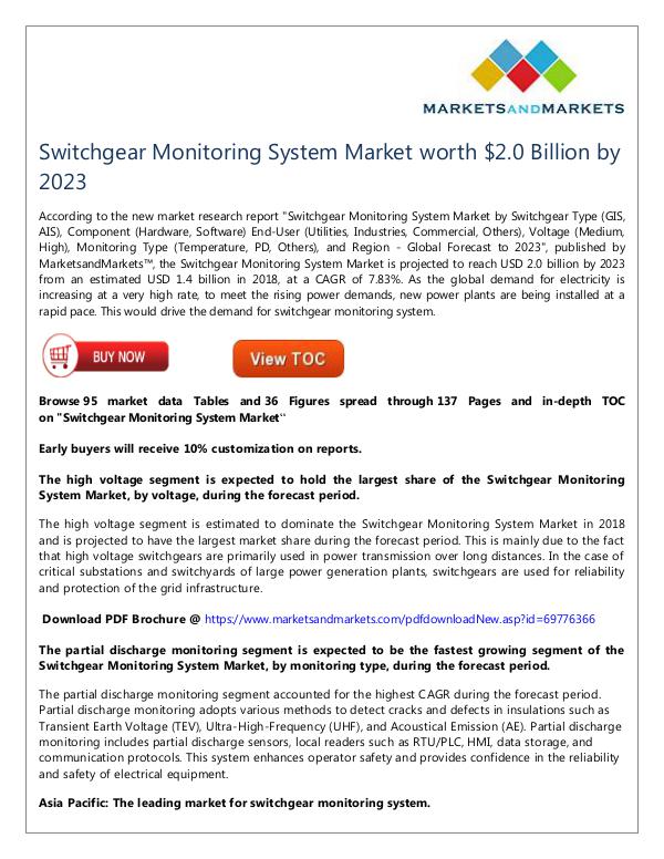Switchgear Monitoring System Market worth $2.0 Billion by 2023 Switchgear Monitoring System Market  $2 Bn by 2023