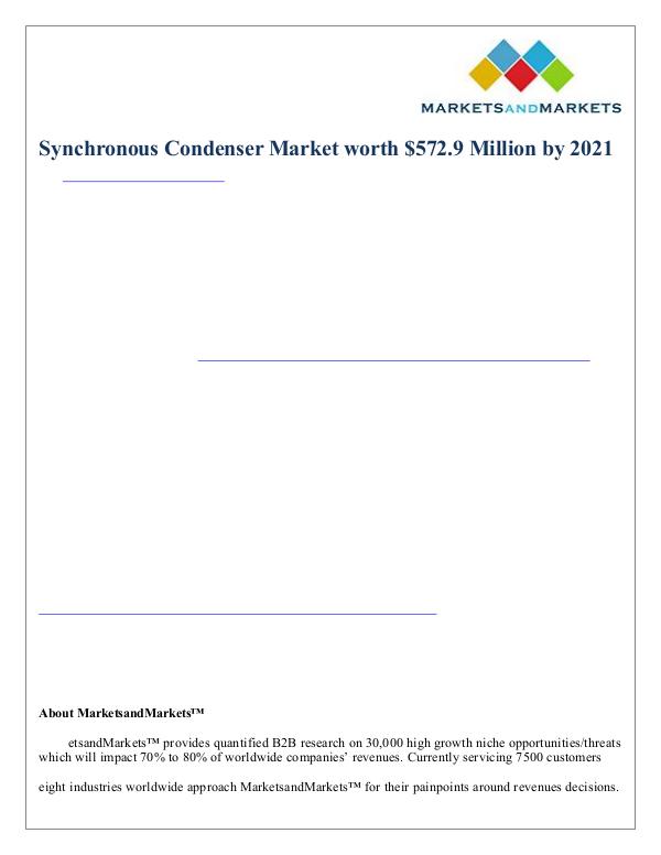 Synchronous Condenser Market worth $572.9 Million by 2021 Synchronous Condenser Market - 2021