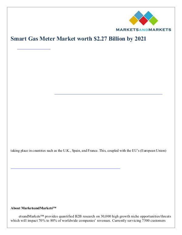 Smart Gas Meter Market worth $2.27 Billion by 2021 Smart Gas Meter Market worth $2.27 Billion by 2021