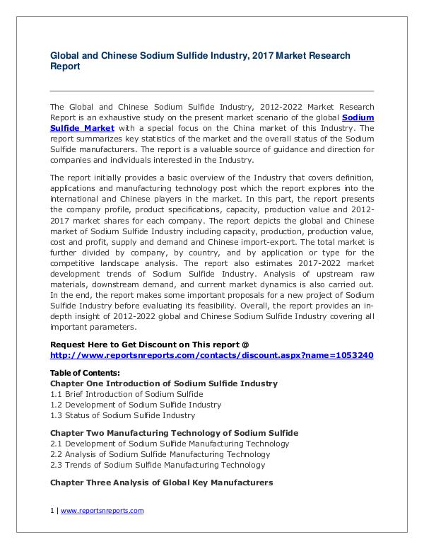 Sodium Sulfide Market Global and Chinese Analysis for 2012-2022 Global Sodium Sulfide Industry Analyzed