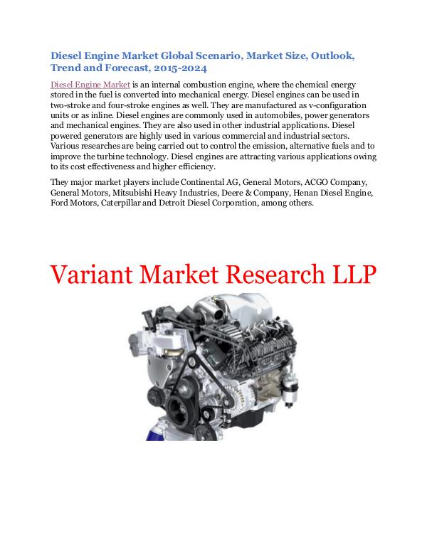 Diesel Engine Market Global Scenario, Market Size, Outlook, Trend and Diesel Engine Market Global Scenario