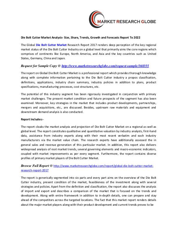 Die Bolt Cutter Market Analysis, Segment, Trends and Forecasts 2022 Die Bolt Cutter Market