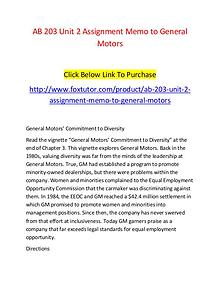 AB 203 Unit 2 Assignment Memo to General Motors - www.foxtutor.com