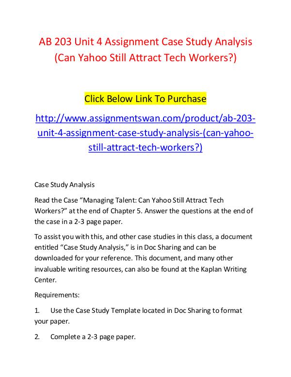 AB 203 Unit 4 Assignment Case Study Analysis (Can Yahoo Still Attract AB 203 Unit 4 Assignment Case Study Analysis (Can