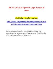 AB 203 Unit 3 Assignment Legal Aspects of HRM-Assignmentpath.com