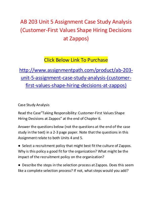 AB 203 Unit 5 Assignment Case Study Analysis (Customer-First Values S AB 203 Unit 5 Assignment Case Study Analysis (Cust