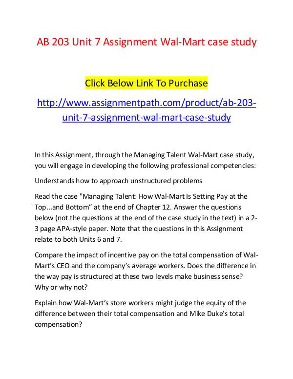 AB 203 Unit 7 Assignment Wal-Mart case study-Assignmentpath.com AB 203 Unit 7 Assignment Wal-Mart case study-Assig