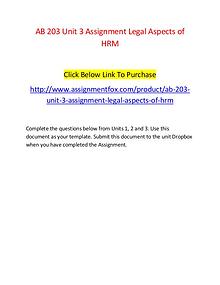 AB 203 Unit 3 Assignment Legal Aspects of HRM-Assignmentfox.com