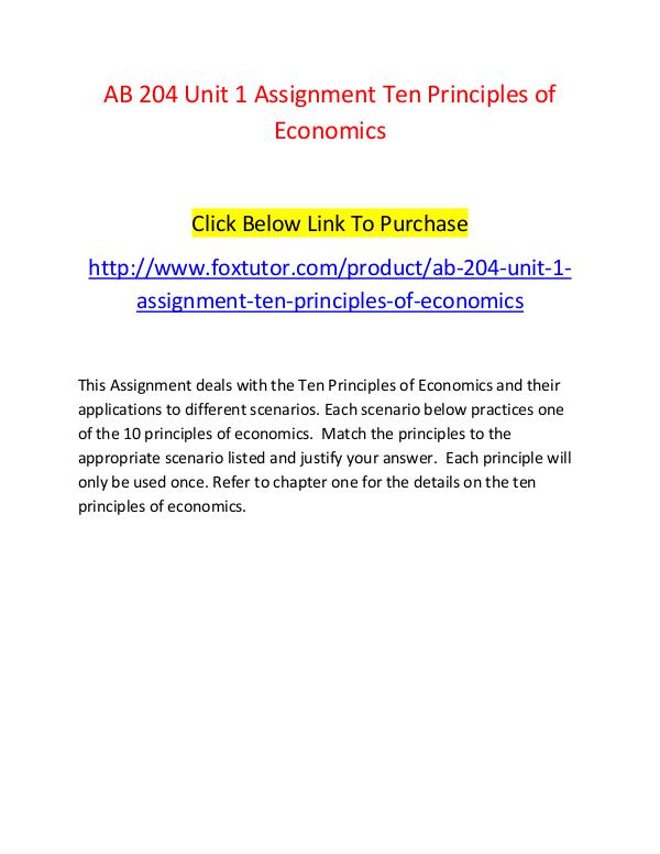 AB 204 Unit 1 Assignment Ten Principles of Economics AB 204 Unit 1 Assignment Ten Principles of Economi