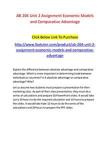 AB 204 Unit 2 Assignment Economic Models and Comparative Advantage