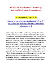 AB 209 Unit 1 Assignment Envisioning a Business (Adolescent Obesity C