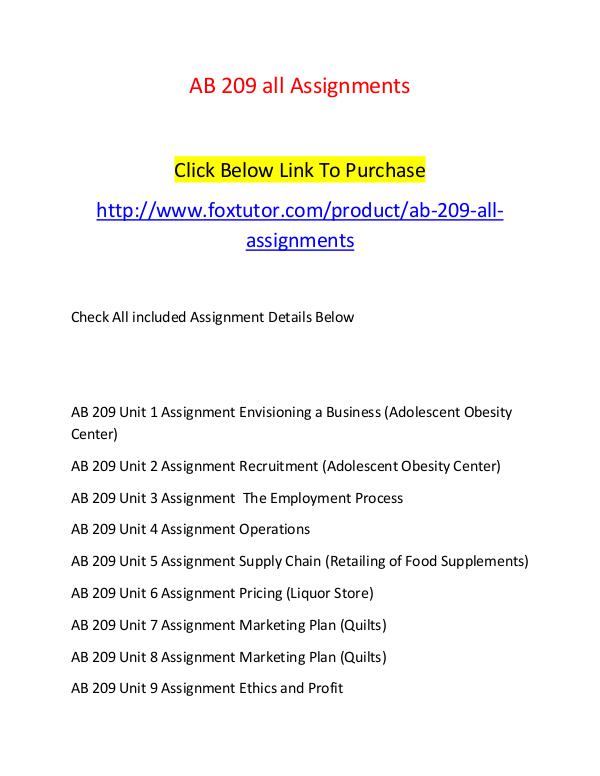 AB 209 all Assignments AB 209 all Assignments