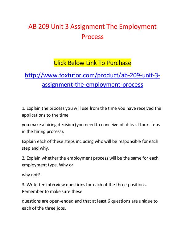AB 209 Unit 3 Assignment The Employment Process AB 209 Unit 3 Assignment The Employment Process