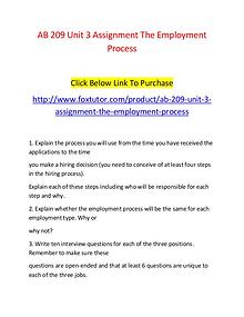 AB 209 Unit 3 Assignment The Employment Process