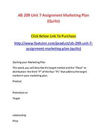 AB 209 Unit 7 Assignment Marketing Plan (Quilts)