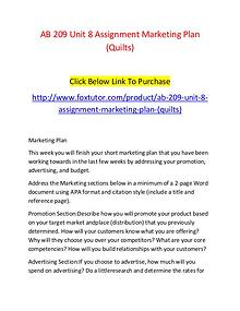 AB 209 Unit 8 Assignment Marketing Plan (Quilts)