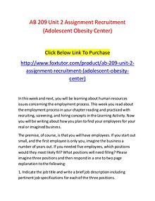 AB 209 Unit 2 Assignment Recruitment (Adolescent Obesity Center)